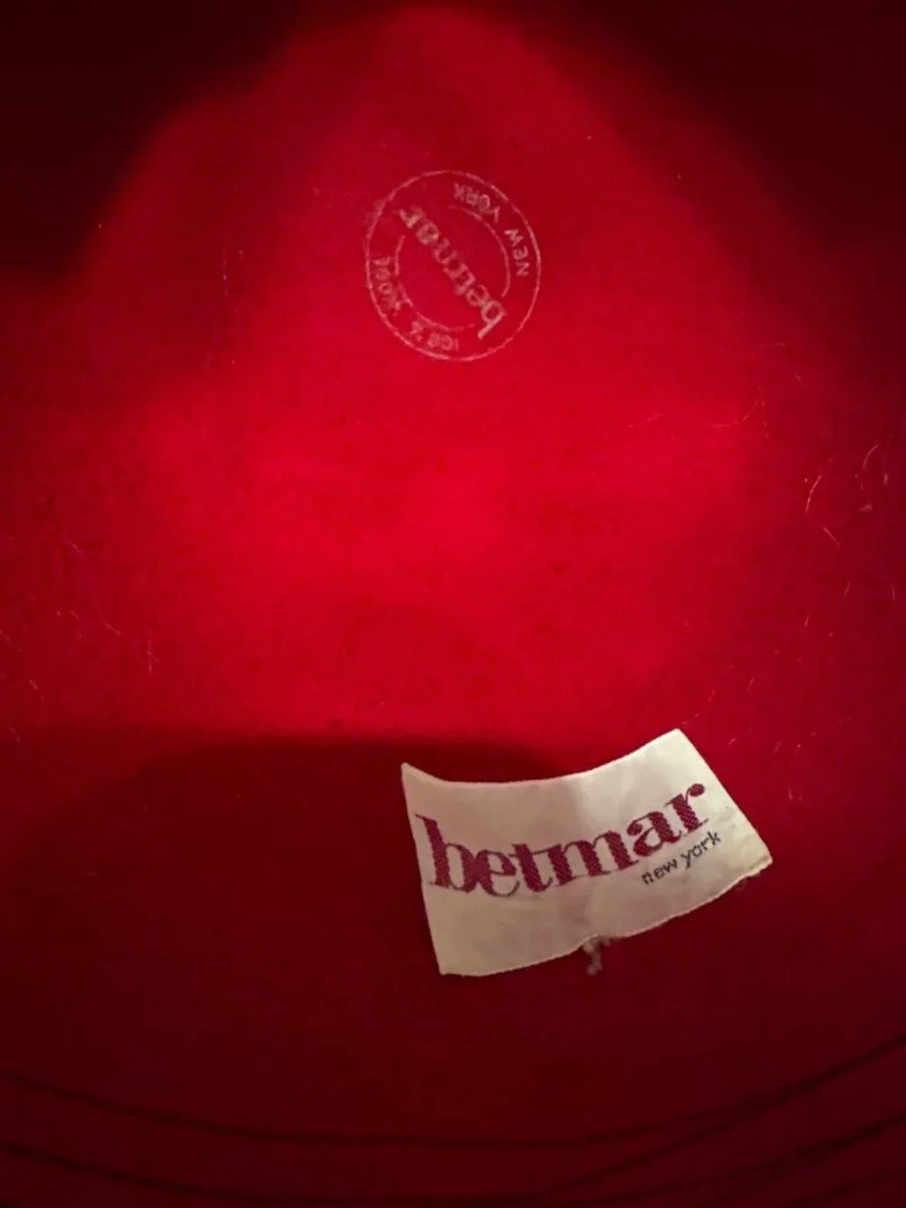 Vintage Red Wool Betmar New York Cloche Hat Pheasant Feather